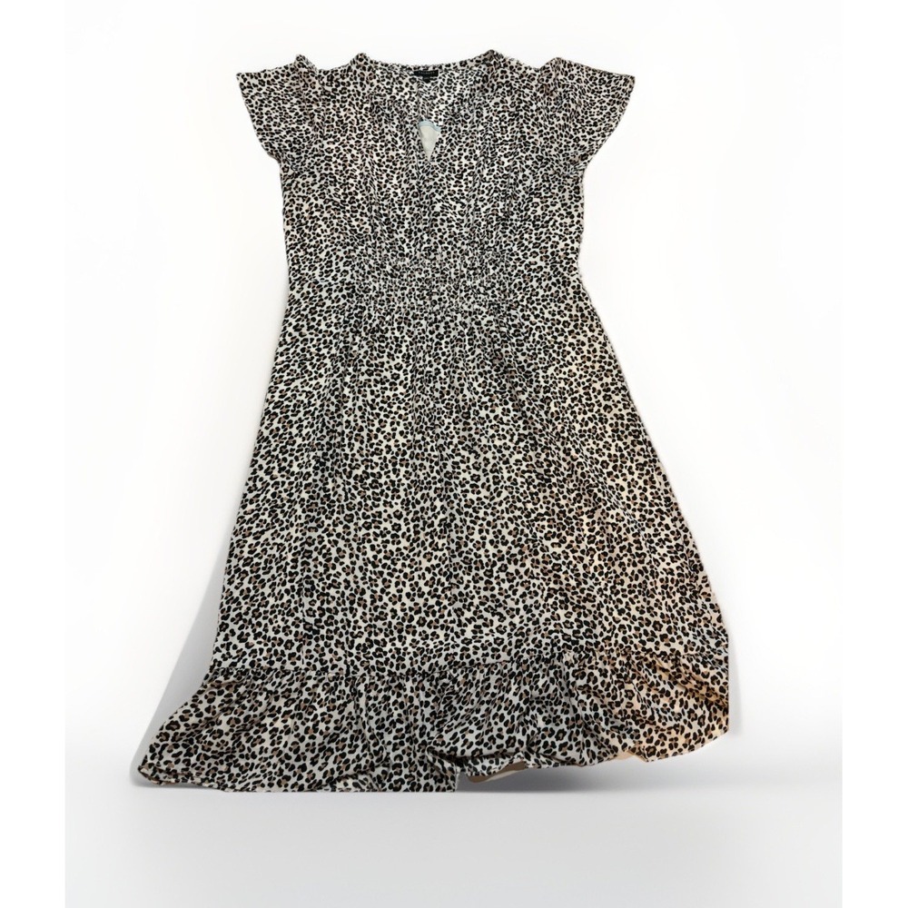 Talbots Leopard Print A-Line Dress V-Neck Flutter Short Sleeve Knee Length 10